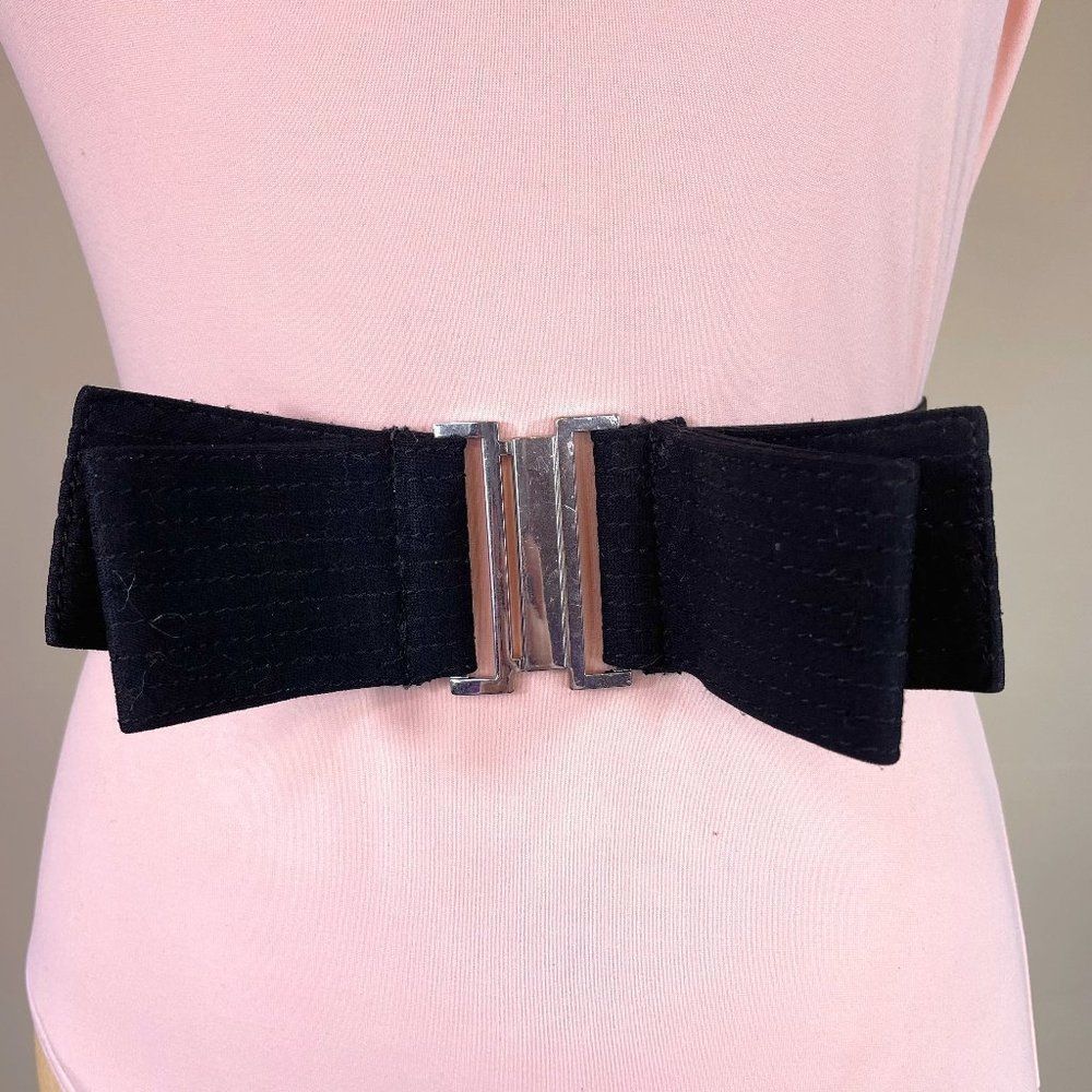 2" Wide Stitched Black Fabric Adjustable "Bow" Belt 30"-50" Long